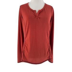 Marmot Women's Red Orange Striped Long Sleeve Split Neck Top Size Medium